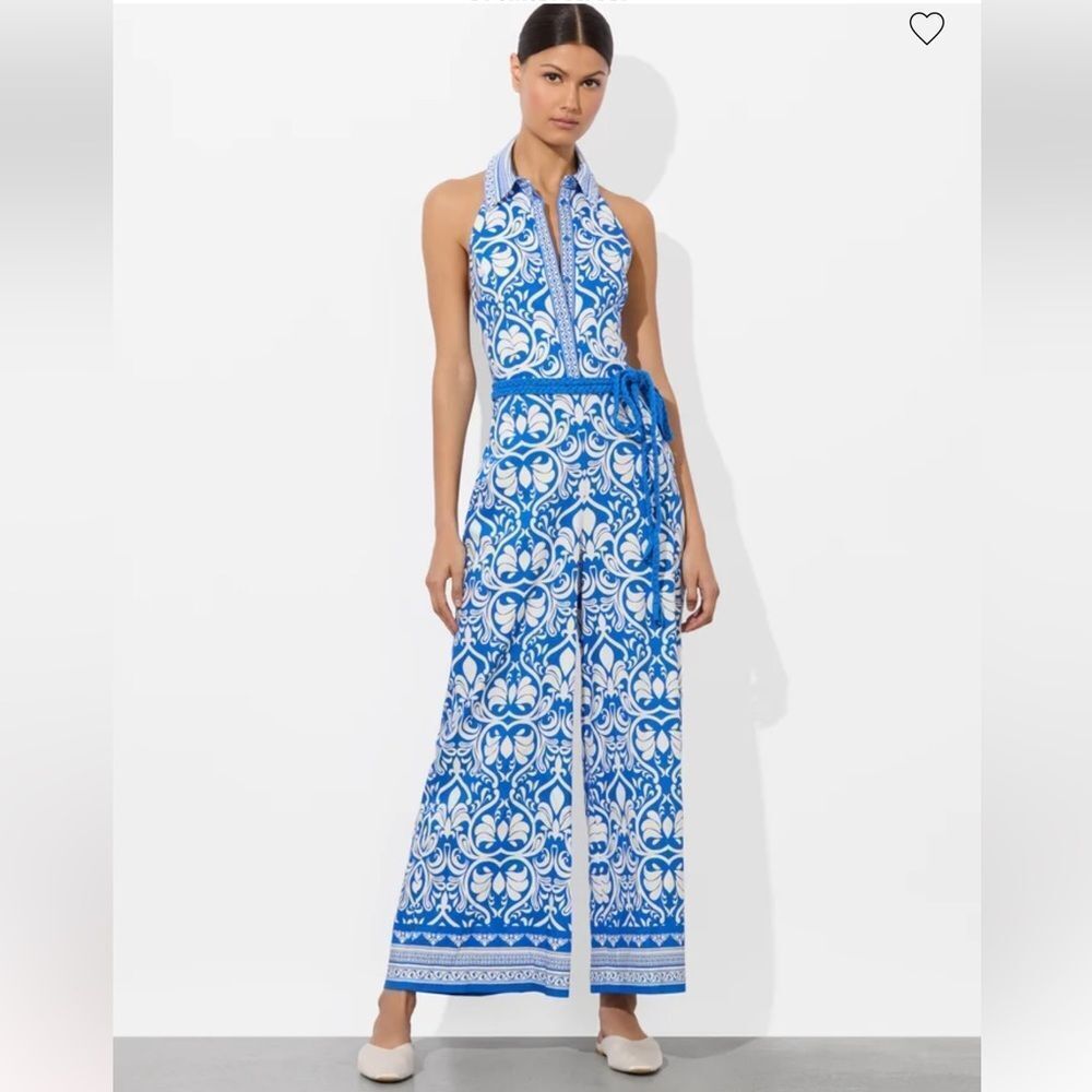Alice + Olivia Womens Alara Linen-Blend Jumpsuit, Blue